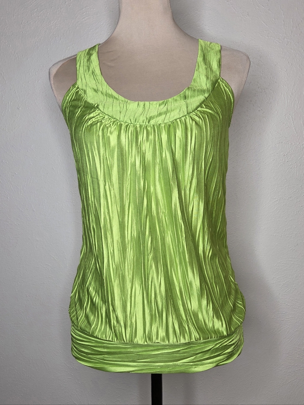 Y2K Chartreuse Crinkle Satin Racerback Tank Top Party Club Medium A. BYER